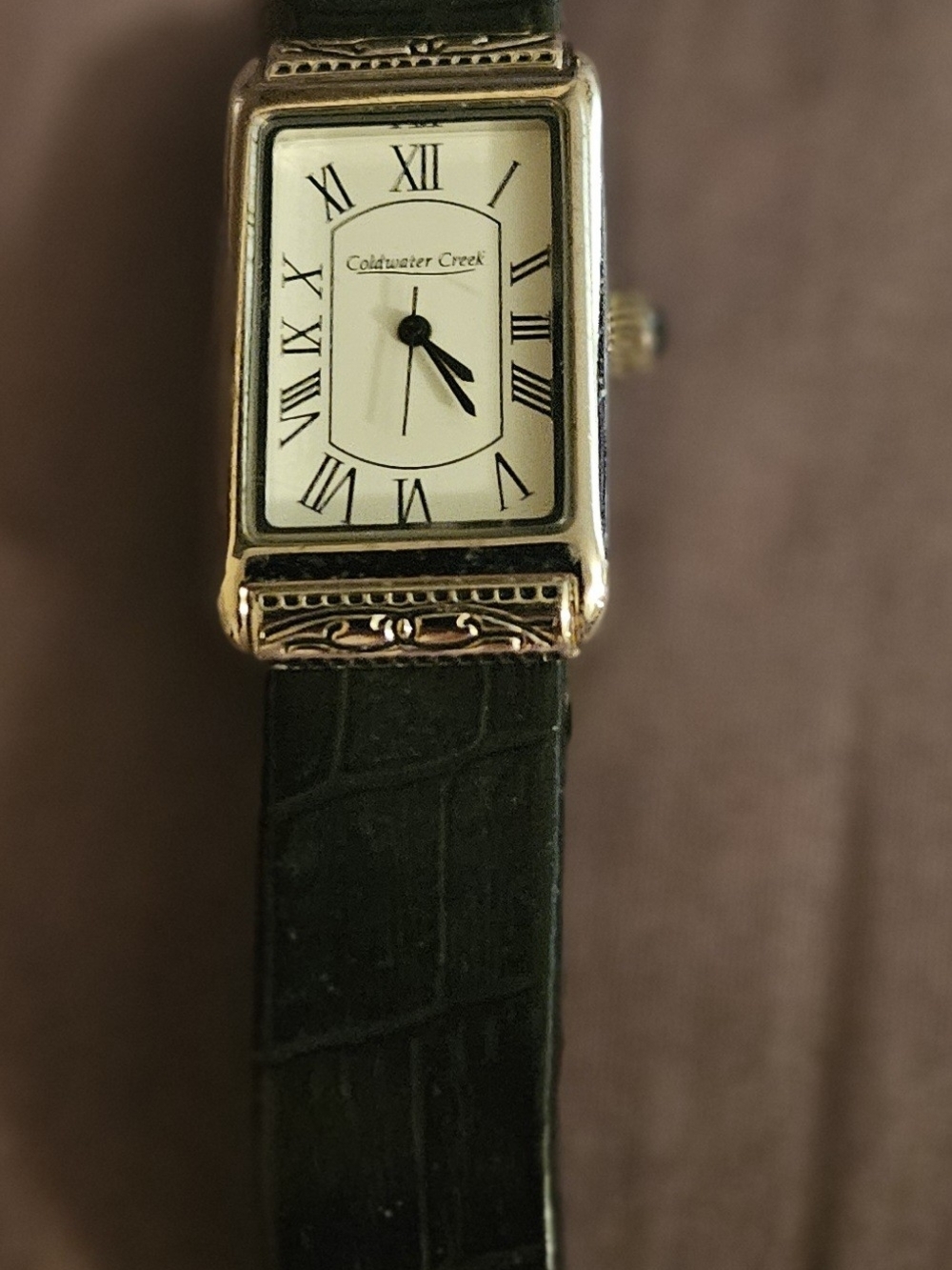Coldwater Creek Women's Gold-Tone Rectangular Watch with Black Strap